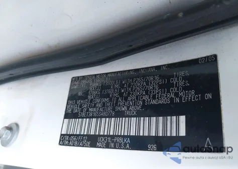 2005 Toyota Tundra Limited V8 from USA, damaged, VIN 5TBET38165S480778